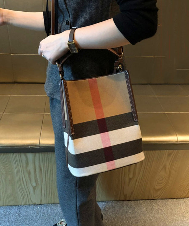 Women Brown Plaid Versatile Faux Leather Messenger Bag - Omychic