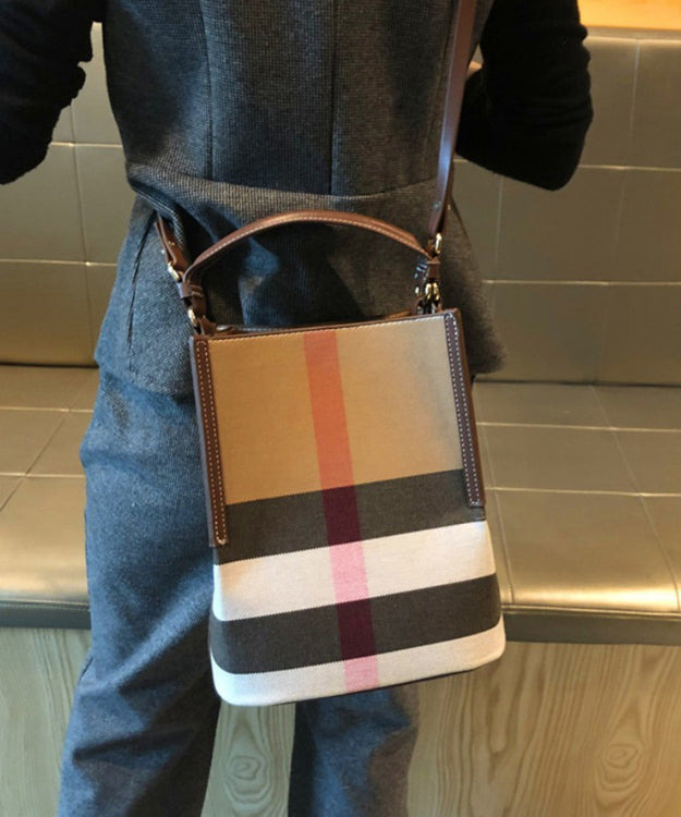 Women Brown Plaid Versatile Faux Leather Messenger Bag - Omychic