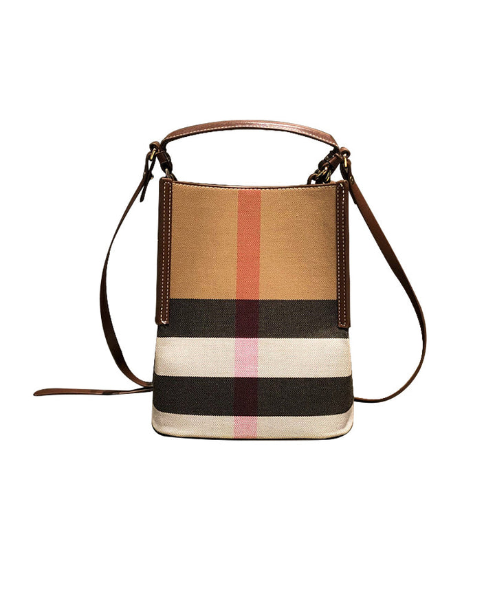 Women Brown Plaid Versatile Faux Leather Messenger Bag - Omychic