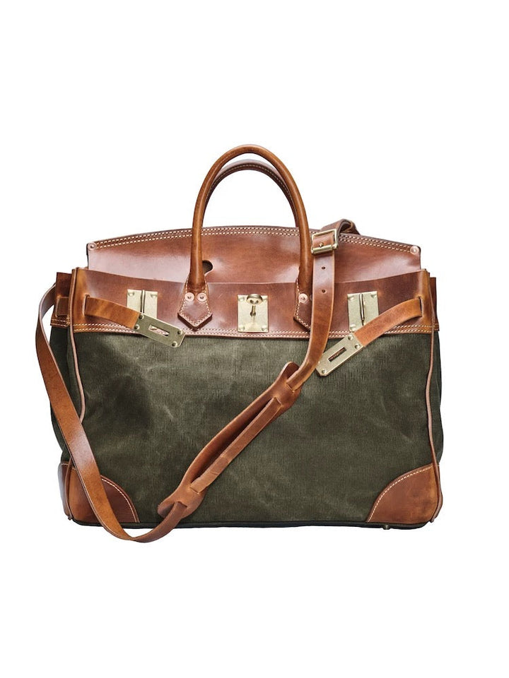 Italian Army Green Calf Leather Patchwork Tote Handbag - Omychic