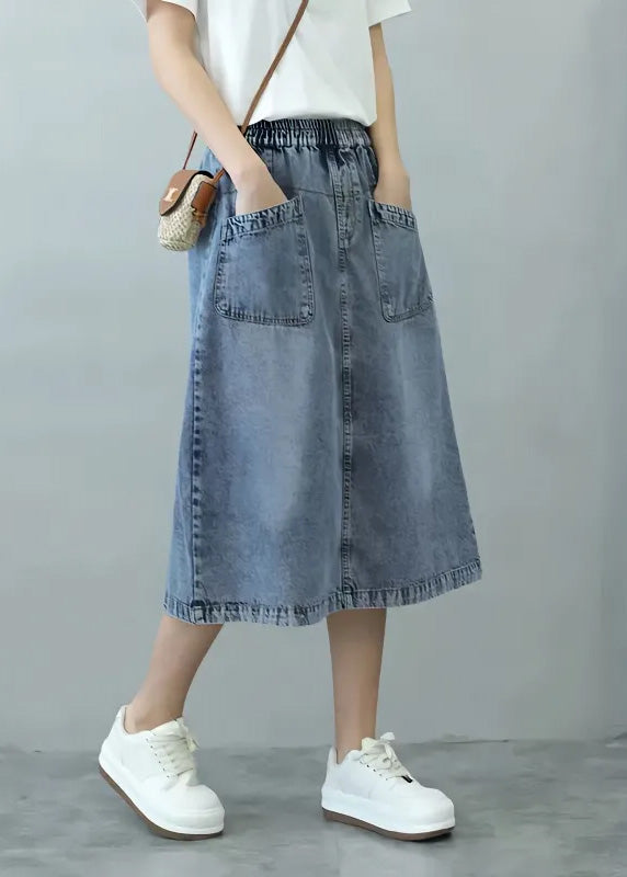 Blue Patchwork Elastic Waist Denim Skirts Summer - Omychic