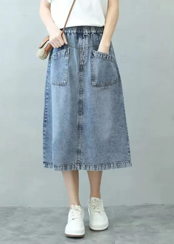 Blue Patchwork Elastic Waist Denim Skirts Summer - Omychic