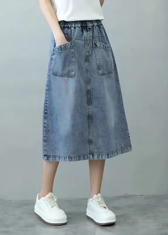 Blue Patchwork Elastic Waist Denim Skirts Summer - Omychic