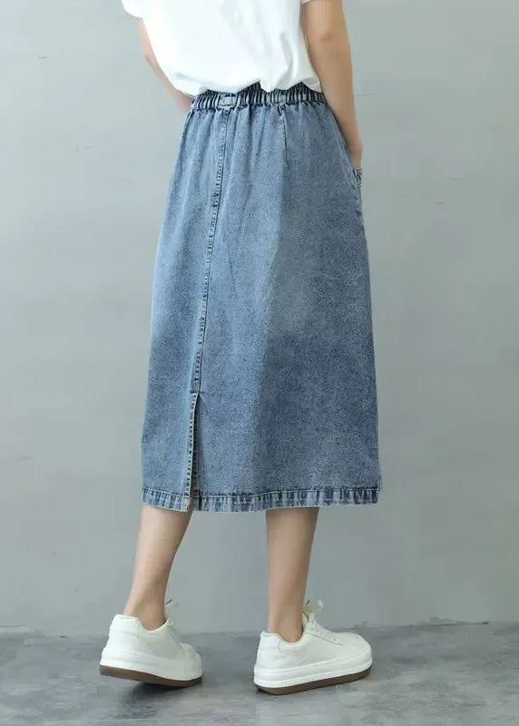 Blue Patchwork Elastic Waist Denim Skirts Summer - Omychic